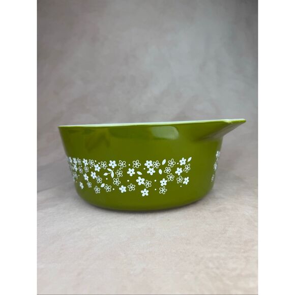 Vintage Pyrex Spring Blossom 475-B Mixing Bowl Green Flowers Pattern - Picture 4 of 11